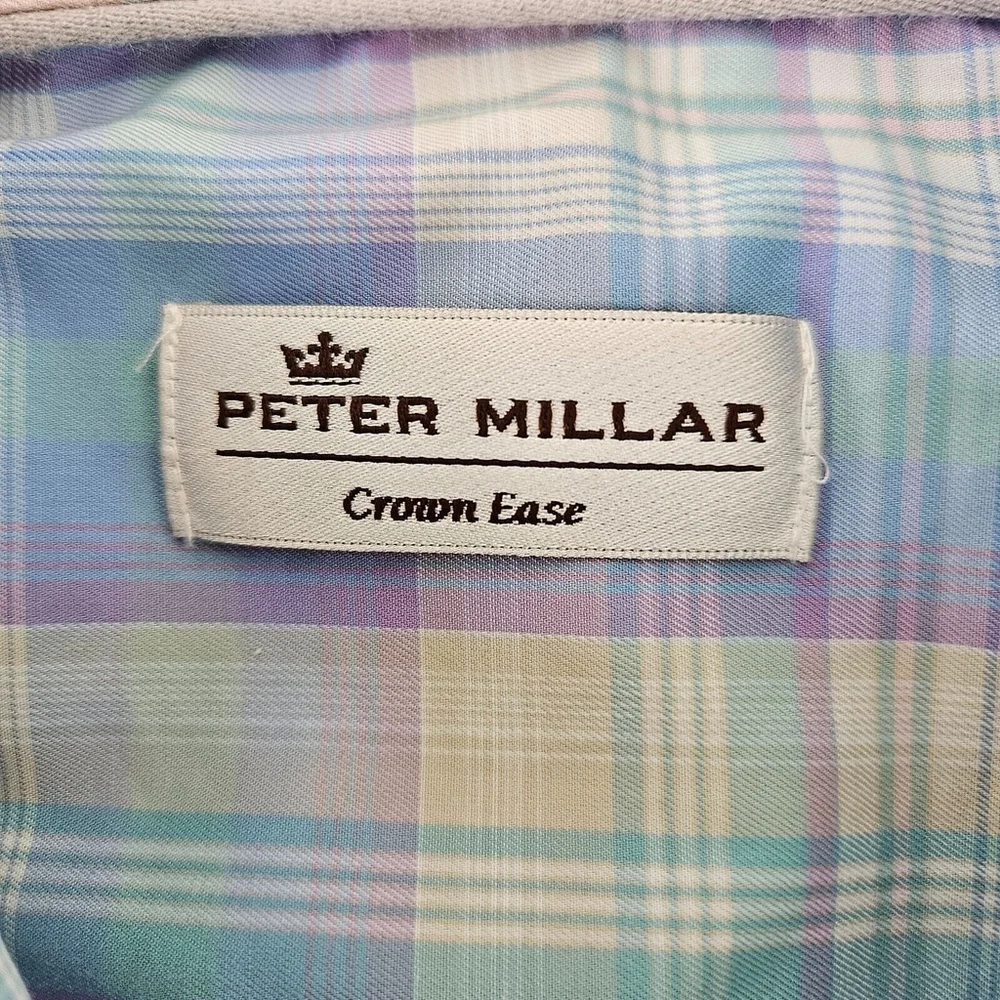 Peter Millar Crown Ease Medium Button Front Shirt Plaid Long Sleeve Blue Pastel - Picture 4 of 16